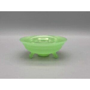 Vintage Jadeite 3 Footed Glass Bowl Candy Dish Beehive Pattern
